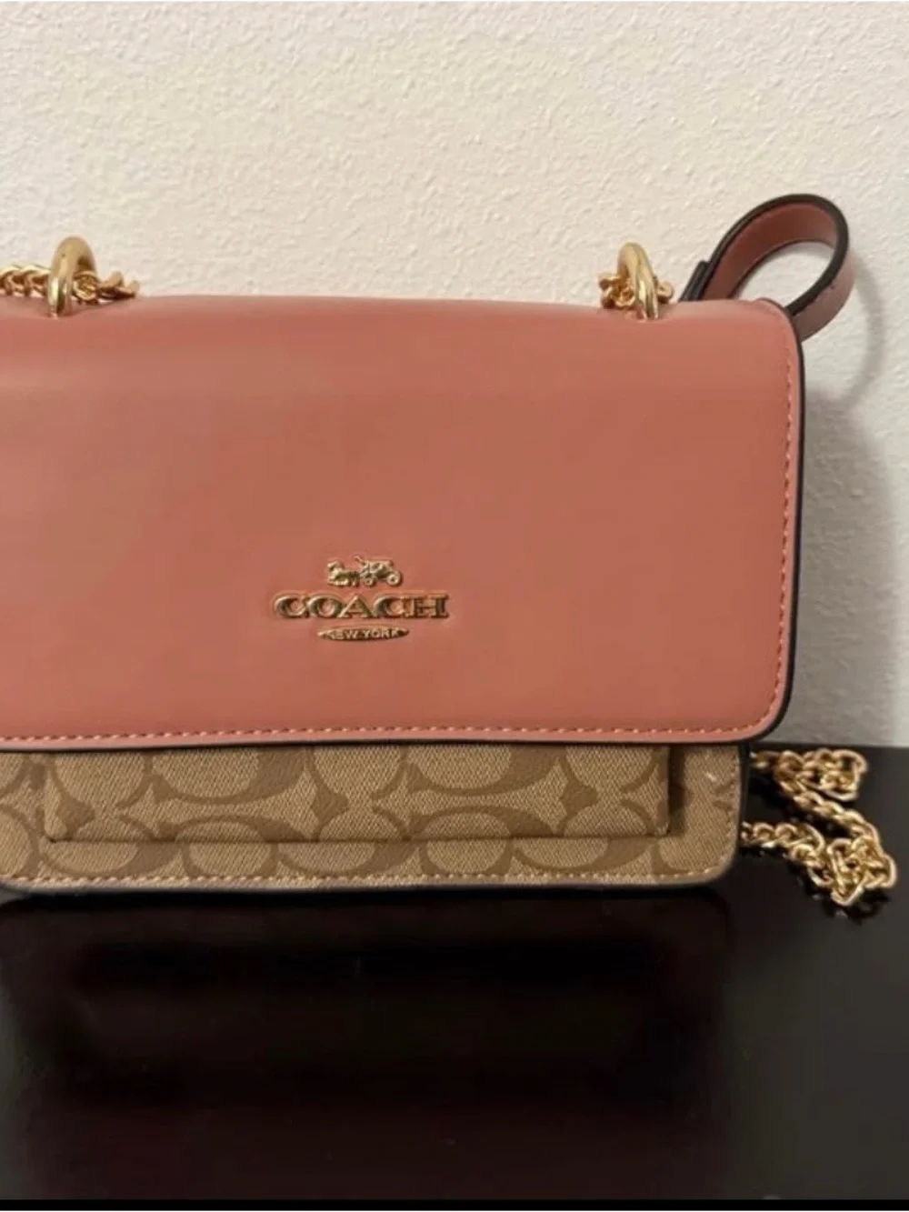 Coach Pink Leather & Signature Canvas Crossbody with Gold Hardware